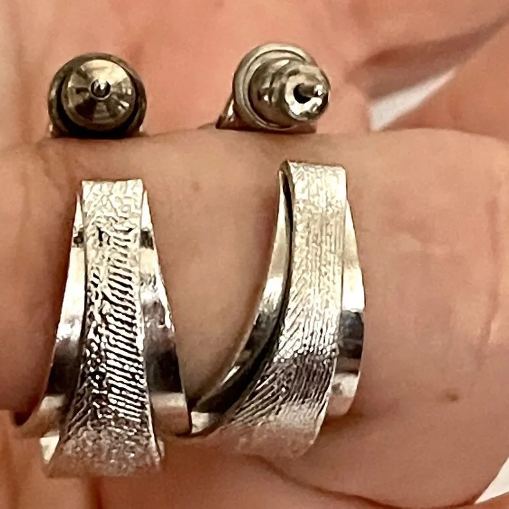 Silver tone double hoop post earrings